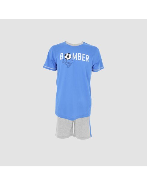 Pyjama en coton col rond manches courtes et short bleu