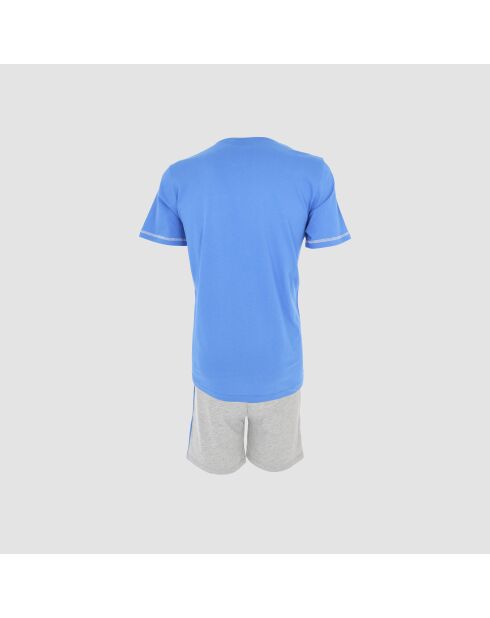 Pyjama en coton col rond manches courtes et short bleu