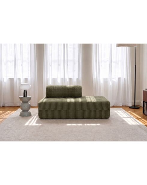 Canapé droit convertible et modulable 2 places en velours côtelé xl Tilia vert - 148x95x70,5 cm