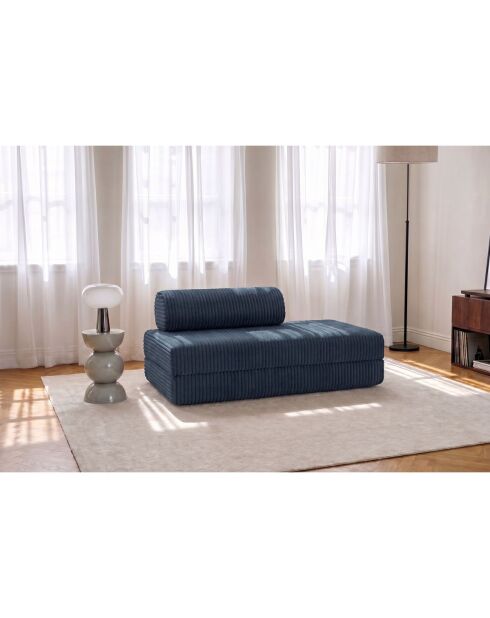 Canapé droit convertible et modulable 2 places en velours côtelé xl Tilia bleu - 148x95x70,5 cm