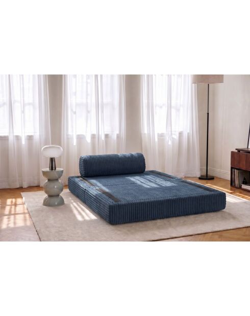 Canapé droit convertible et modulable 2 places en velours côtelé xl Tilia bleu - 148x95x70,5 cm