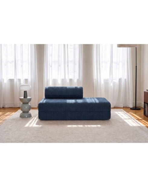 Canapé droit convertible et modulable 2 places en velours côtelé xl Tilia bleu - 148x95x70,5 cm