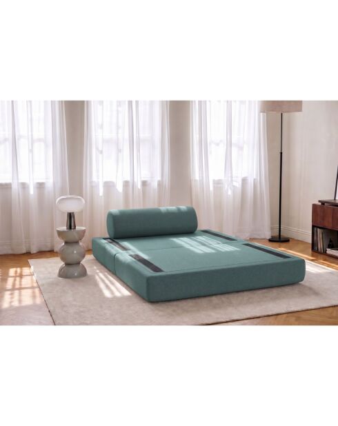Canapé droit convertible et modulable 2 places en tissu lisse Gemma vert - 148x95x70,5 cm