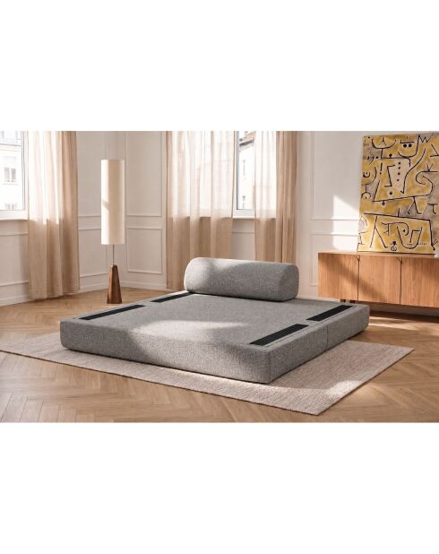 Canapé droit convertible et modulable 2 places en tissu tweed Coco gris - 148x95x70,5 cm