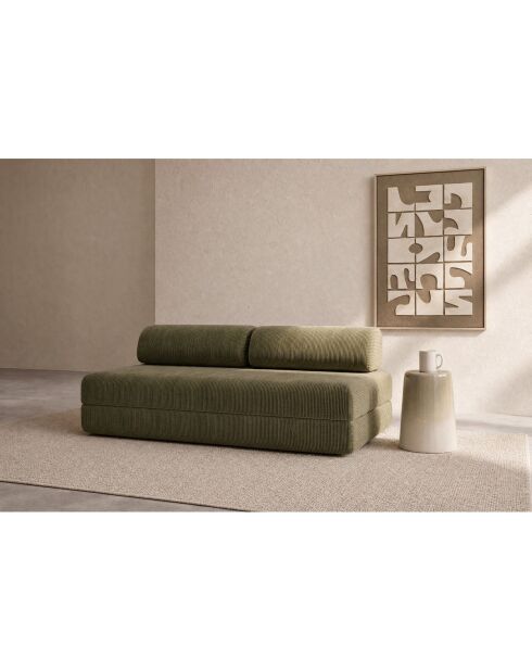 Canapé droit convertible et modulable 3 places en velours côtelé Lincoln vert - 190x95x70,5 cm