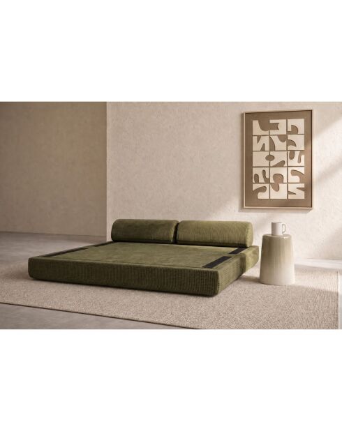 Canapé droit convertible et modulable 3 places en velours côtelé Lincoln vert - 190x95x70,5 cm