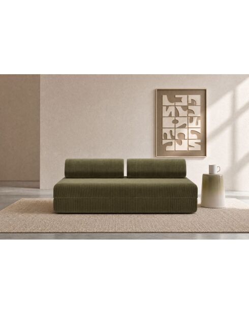 Canapé droit convertible et modulable 3 places en velours côtelé Lincoln vert - 190x95x70,5 cm