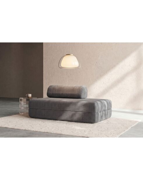 Canapé droit convertible et modulable 2 places en velours côtelé Lincoln gris - 148x95x70,5 cm