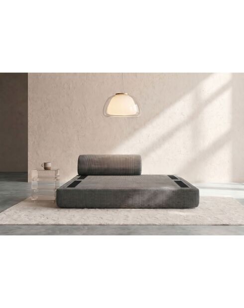 Canapé droit convertible et modulable 2 places en velours côtelé Lincoln gris - 148x95x70,5 cm