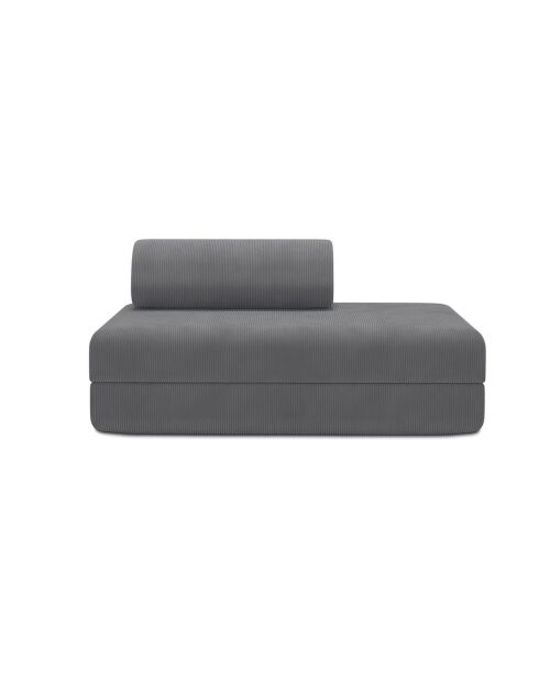 Canapé droit convertible et modulable 2 places en velours côtelé Lincoln gris - 148x95x70,5 cm