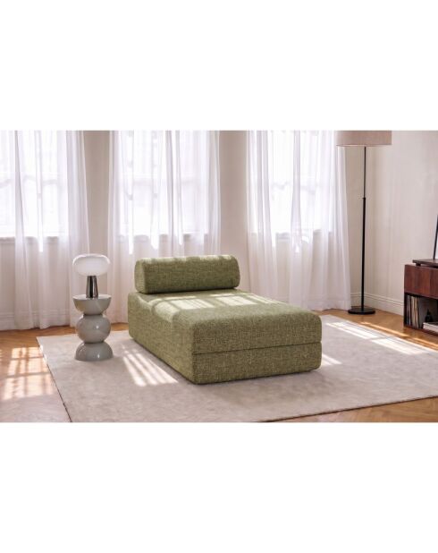 Méridienne convertible et modulable en tissu tweed Coco verte - 190x95x70,5 cm