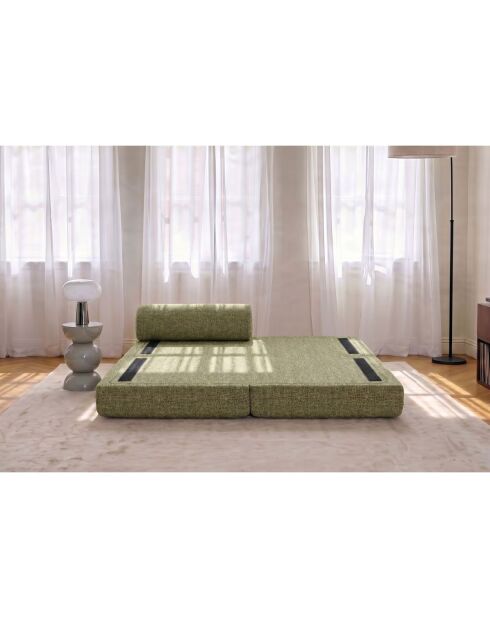 Méridienne convertible et modulable en tissu tweed Coco verte - 190x95x70,5 cm