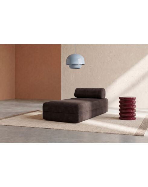 Méridienne convertible et modulable en velours côtelé Lincoln marron - 190x95x70,5 cm