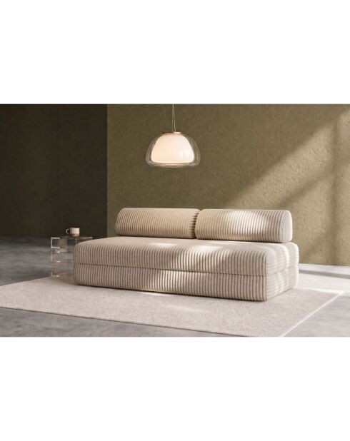 Canapé droit convertible et modulable 3 places en velours côtelé xl Tilia beige - 190x95x70,5 cm