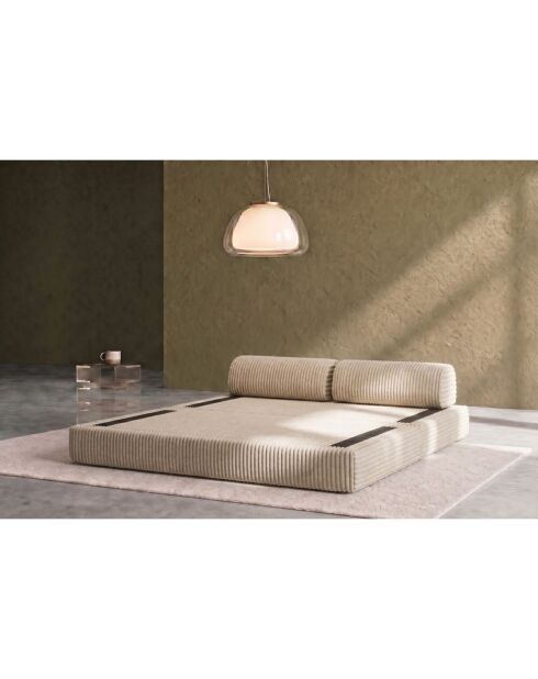 Canapé droit convertible et modulable 3 places en velours côtelé xl Tilia beige - 190x95x70,5 cm