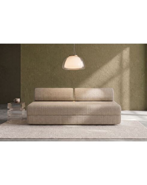 Canapé droit convertible et modulable 3 places en velours côtelé xl Tilia beige - 190x95x70,5 cm