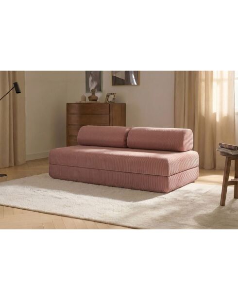 Canapé droit convertible et modulable 3 places en velours côtelé Lincoln rose - 190x95x70,5 cm