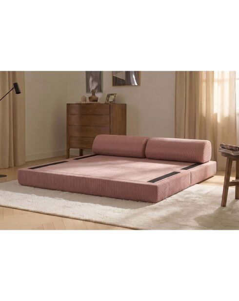 Canapé droit convertible et modulable 3 places en velours côtelé Lincoln rose - 190x95x70,5 cm