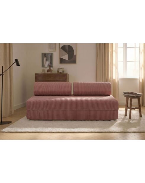 Canapé droit convertible et modulable 3 places en velours côtelé Lincoln rose - 190x95x70,5 cm