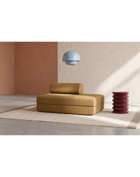 Canapé droit convertible et modulable 2 places en tissu tweed Coco jaune - 148x95x70,5 cm
