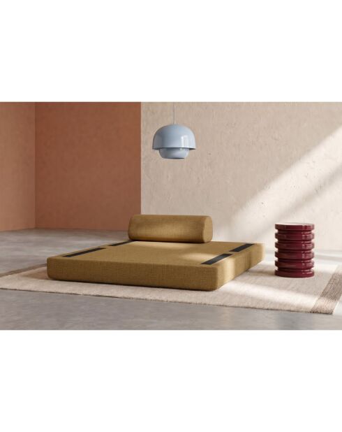 Canapé droit convertible et modulable 2 places en tissu tweed Coco jaune - 148x95x70,5 cm