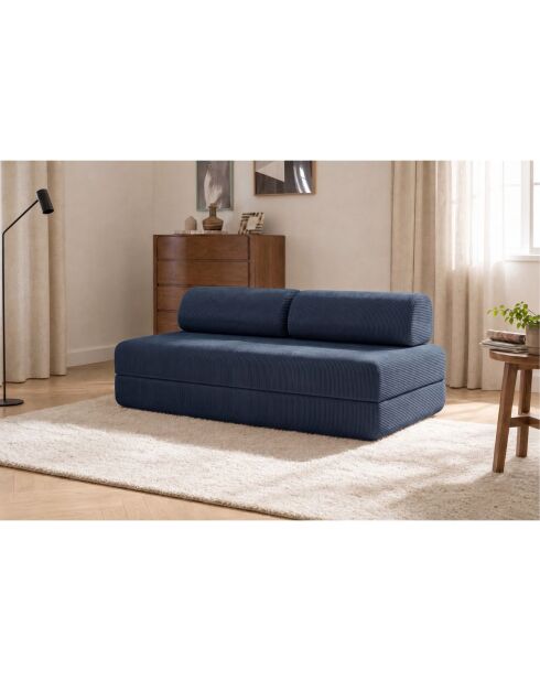 Canapé droit convertible et modulable 3 places en velours côtelé Lincoln bleu - 190x95x70,5 cm