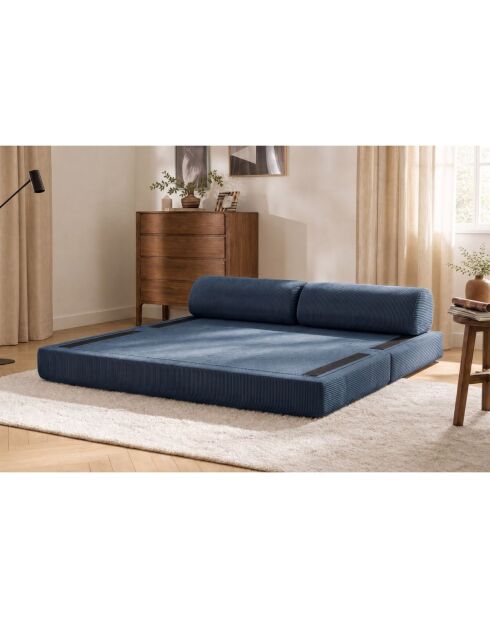 Canapé droit convertible et modulable 3 places en velours côtelé Lincoln bleu - 190x95x70,5 cm
