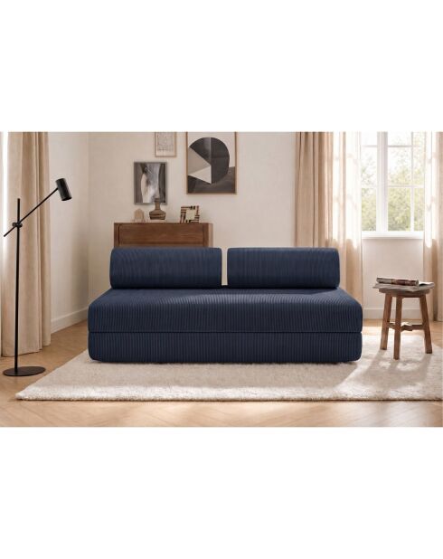 Canapé droit convertible et modulable 3 places en velours côtelé Lincoln bleu - 190x95x70,5 cm