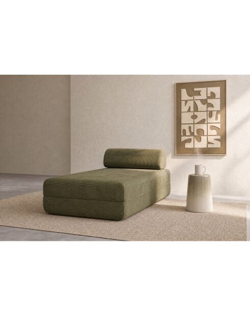 Méridienne convertible et modulable en velours côtelé Lincoln verte - 190x95x70,5 cm