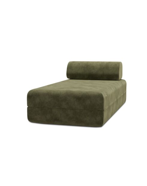 Méridienne convertible et modulable en velours côtelé Lincoln verte - 190x95x70,5 cm
