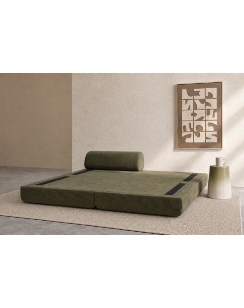 Méridienne convertible et modulable en velours côtelé Lincoln verte - 190x95x70,5 cm