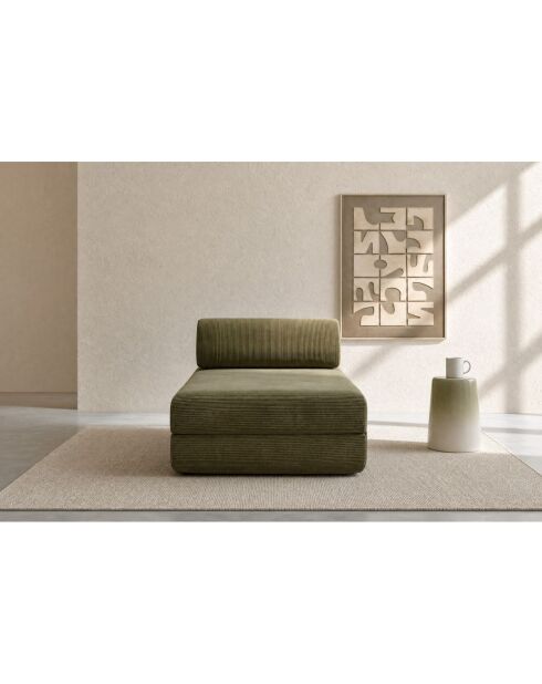 Méridienne convertible et modulable en velours côtelé Lincoln verte - 190x95x70,5 cm
