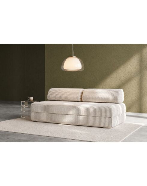 Canapé droit convertible et modulable 3 places en velours côtelé xl Tilia blanc - 190x95x70,5 cm