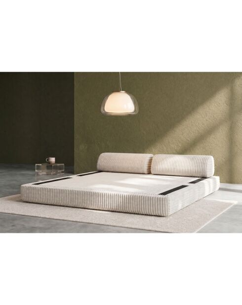 Canapé droit convertible et modulable 3 places en velours côtelé xl Tilia blanc - 190x95x70,5 cm