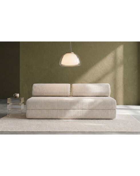 Canapé droit convertible et modulable 3 places en velours côtelé xl Tilia blanc - 190x95x70,5 cm