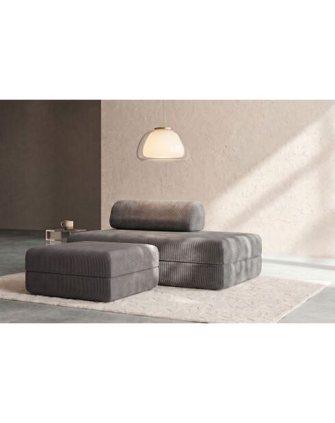 Grijze converteerbare en modulaire poef van corduroy Lincoln - 95x95x42 cm