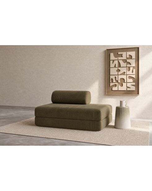 Canapé droit convertible et modulable 2 places en velours côtelé Lincoln vert - 148x95x70,5 cm
