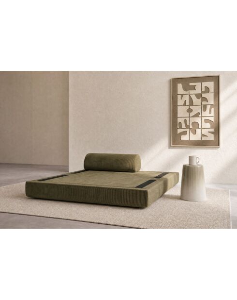 Canapé droit convertible et modulable 2 places en velours côtelé Lincoln vert - 148x95x70,5 cm