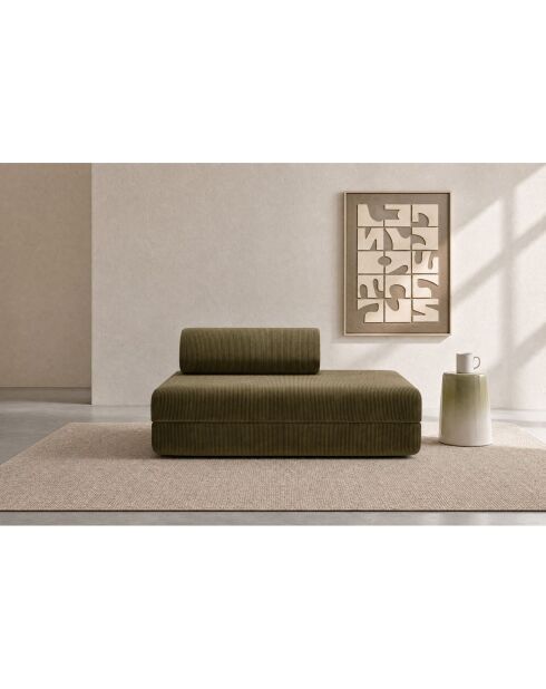 Canapé droit convertible et modulable 2 places en velours côtelé Lincoln vert - 148x95x70,5 cm