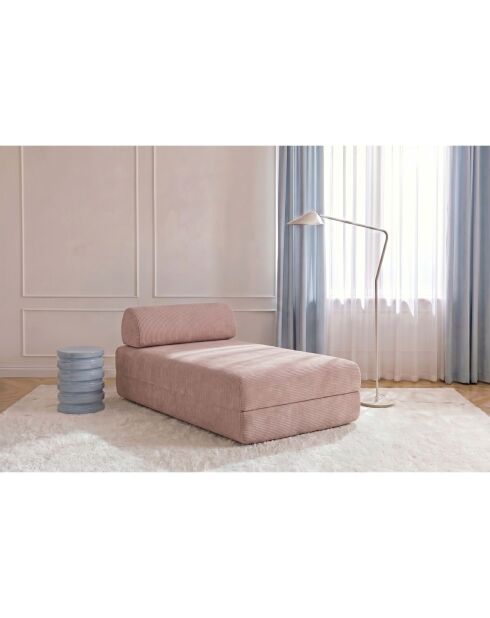Méridienne convertible et modulable en velours côtelé Lincoln rose pâle - 190x95x70,5 cm