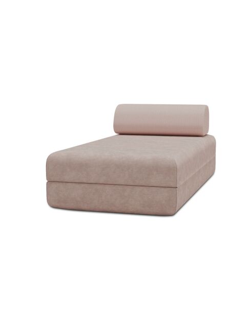 Méridienne convertible et modulable en velours côtelé Lincoln rose pâle - 190x95x70,5 cm