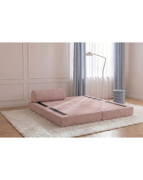 Méridienne convertible et modulable en velours côtelé Lincoln rose pâle - 190x95x70,5 cm