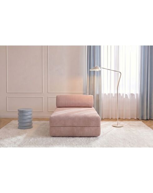 Méridienne convertible et modulable en velours côtelé Lincoln rose pâle - 190x95x70,5 cm