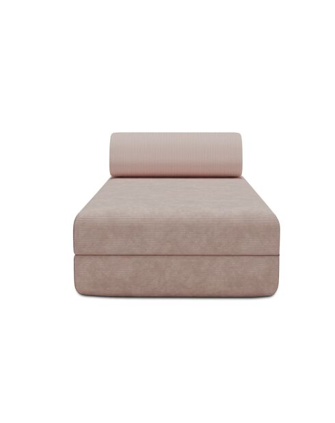 Méridienne convertible et modulable en velours côtelé Lincoln rose pâle - 190x95x70,5 cm
