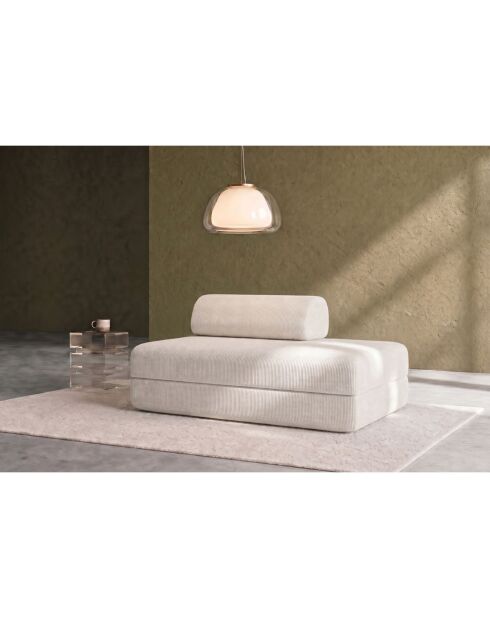 Canapé droit convertible et modulable 2 places en velours côtelé Lincoln blanc - 148x95x70,5 cm