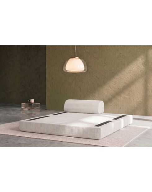 Canapé droit convertible et modulable 2 places en velours côtelé Lincoln blanc - 148x95x70,5 cm