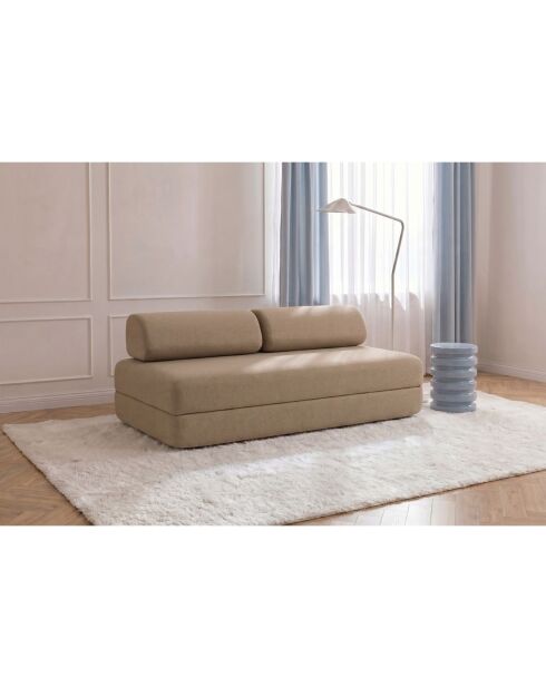 Canapé droit convertible et modulable 3 places en tissu lisse Gemma marron - 190x95x70,5 cm