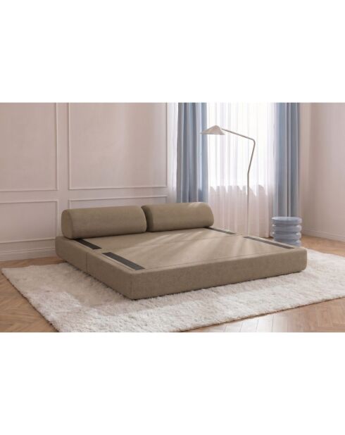 Canapé droit convertible et modulable 3 places en tissu lisse Gemma marron - 190x95x70,5 cm