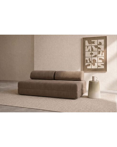 Canapé droit convertible et modulable 3 places en velours côtelé Lincoln taupe - 190x95x70,5 cm