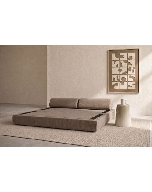 Canapé droit convertible et modulable 3 places en velours côtelé Lincoln taupe - 190x95x70,5 cm